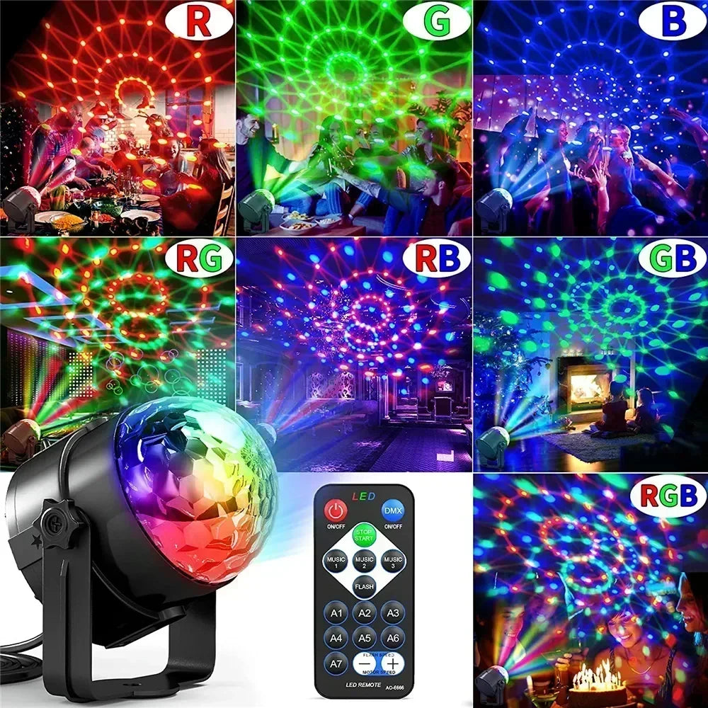 Luz LED RGB de Discoteca - Bola Giratoria para Fiestas con Control por Sonido