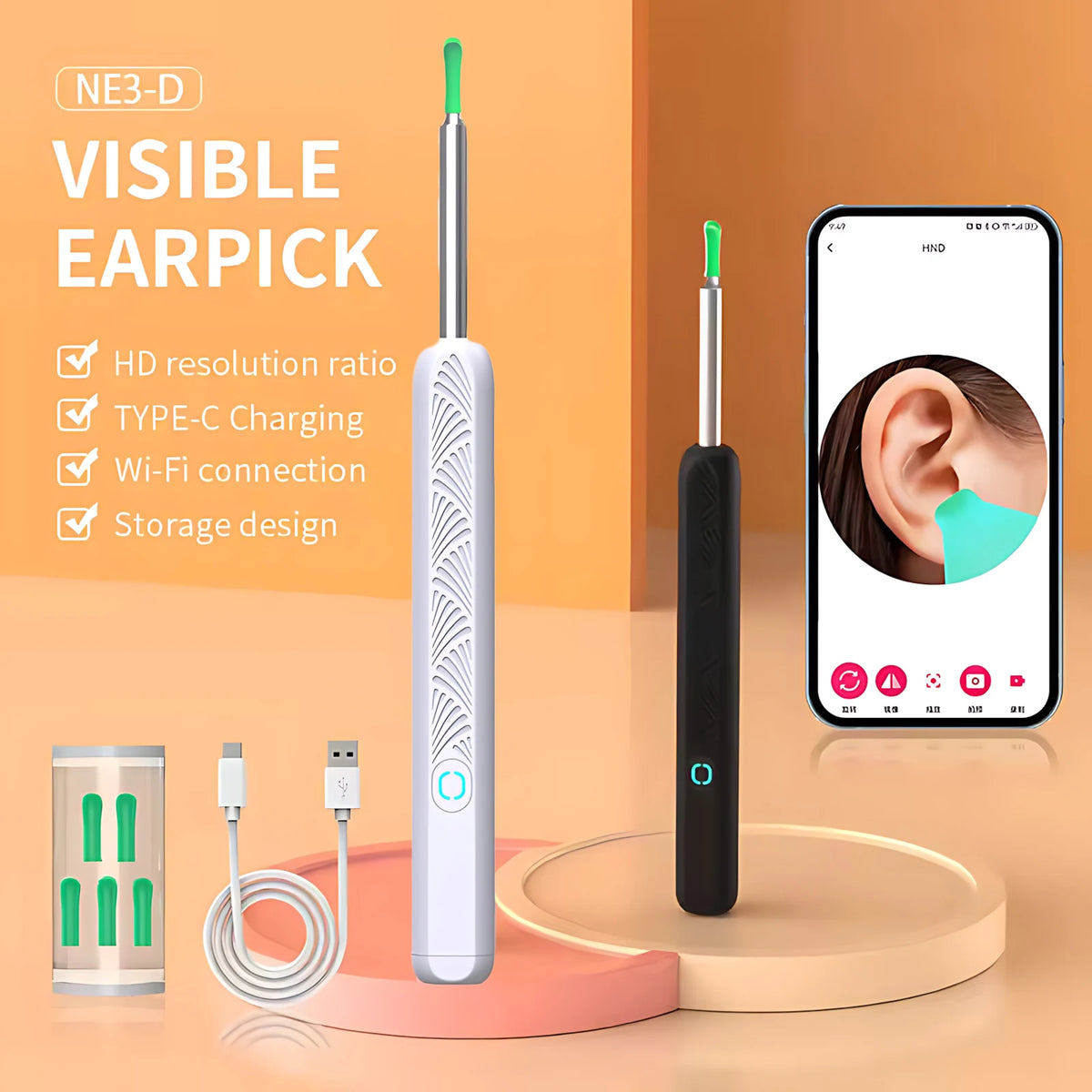 Limpiador de Oídos Inalámbrico con Cámara HD - Endoscopio Visual para Cerumen, Compatible con iOS y Android