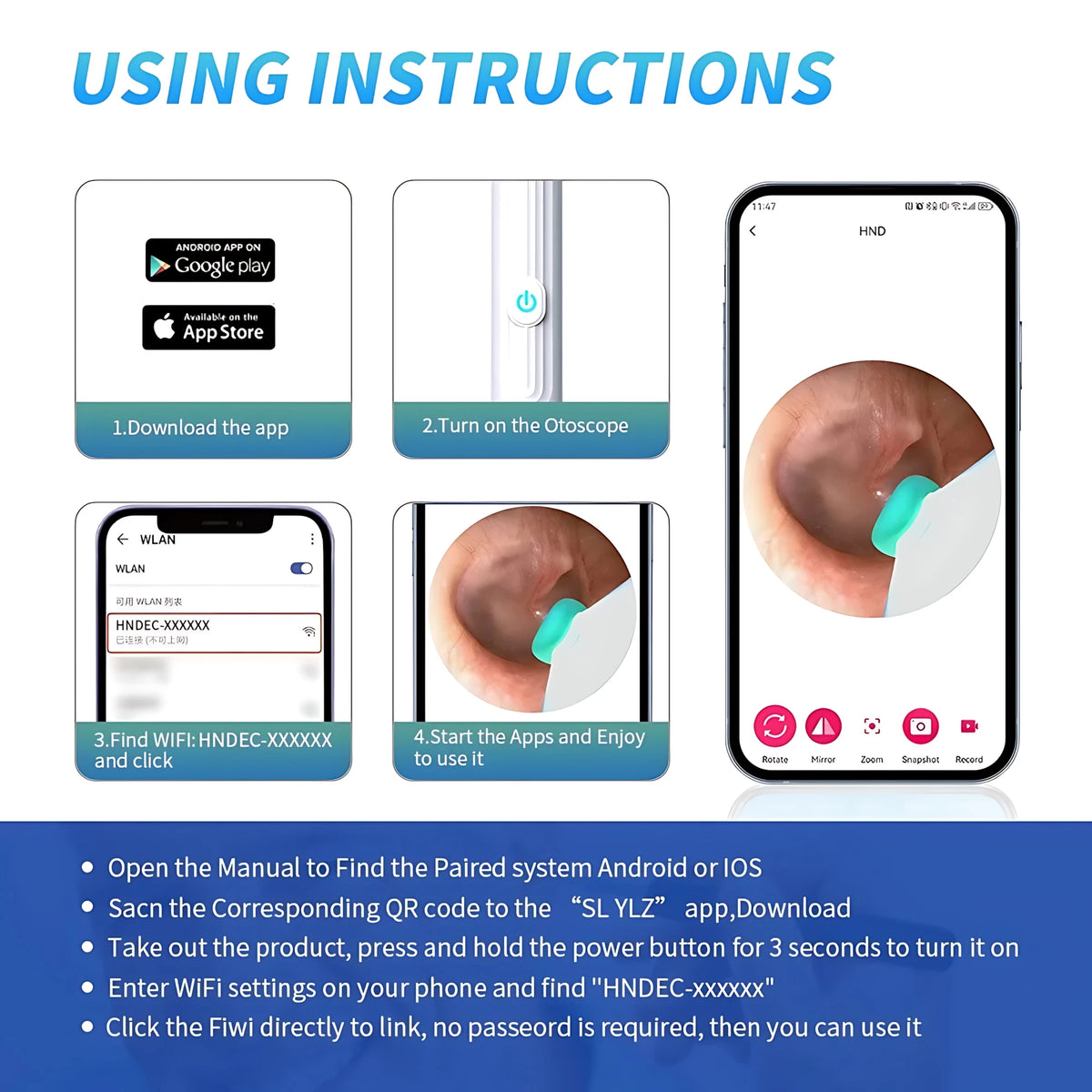Limpiador de Oídos Inalámbrico con Cámara HD - Endoscopio Visual para Cerumen, Compatible con iOS y Android
