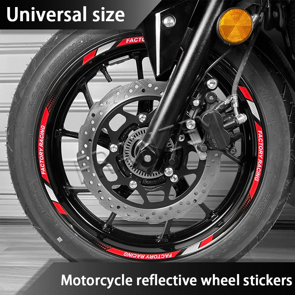 Tiras Reflectantes para Llantas - Set de 16, Cinta Adhesiva para Rines de Moto, Bici y Auto (17-18"), Impermeable