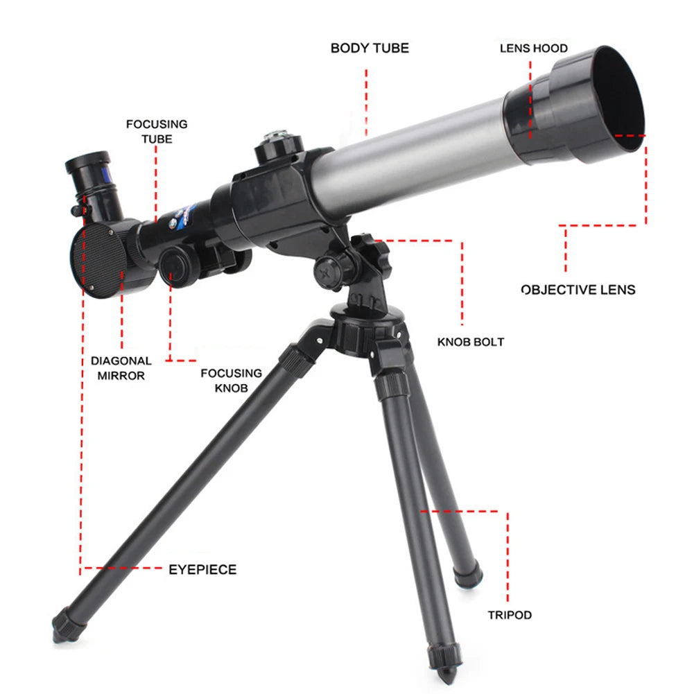 Telescopio Astronómico 50mm para Niños y Principiantes - Monocular 20X/30X/40X con Trípode y 3 Oculares