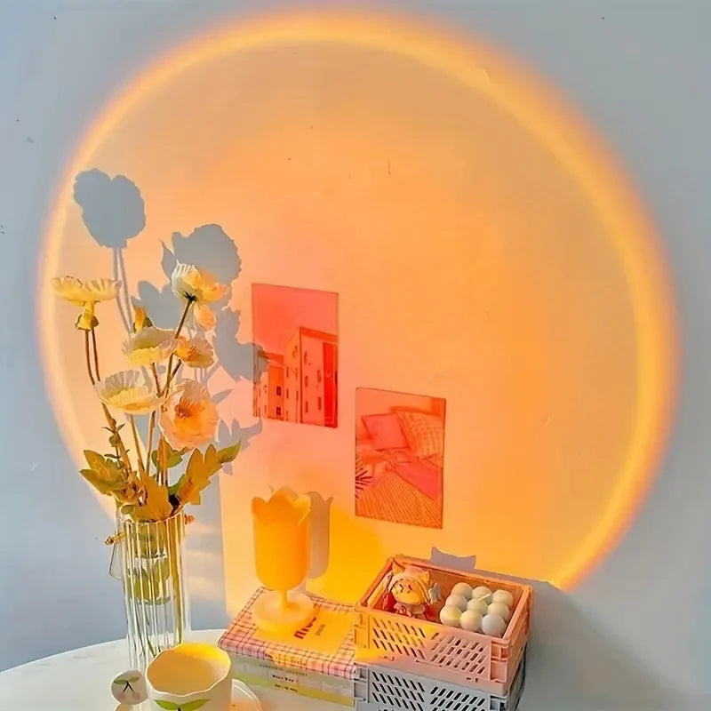 Lámpara de Atardecer LED - Proyector de Luz Sunset 180° para Fotos y Decoración de Sala, Dormitorio y Videos, USB