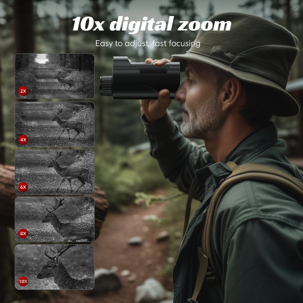 Monocular de Visión Nocturna 1080P con Zoom 10X - Cámara Infrarroja para Caza, Camping y Exploración, Graba Foto y Vídeo
