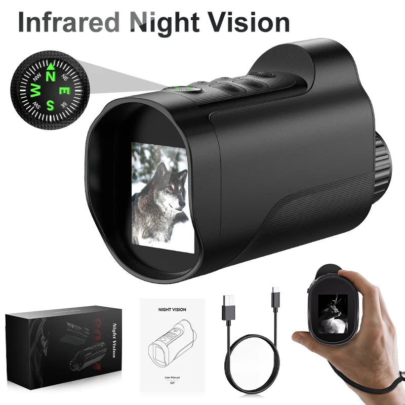 Monocular de Visión Nocturna 1080P con Zoom 10X - Cámara Infrarroja para Caza, Camping y Exploración, Graba Foto y Vídeo