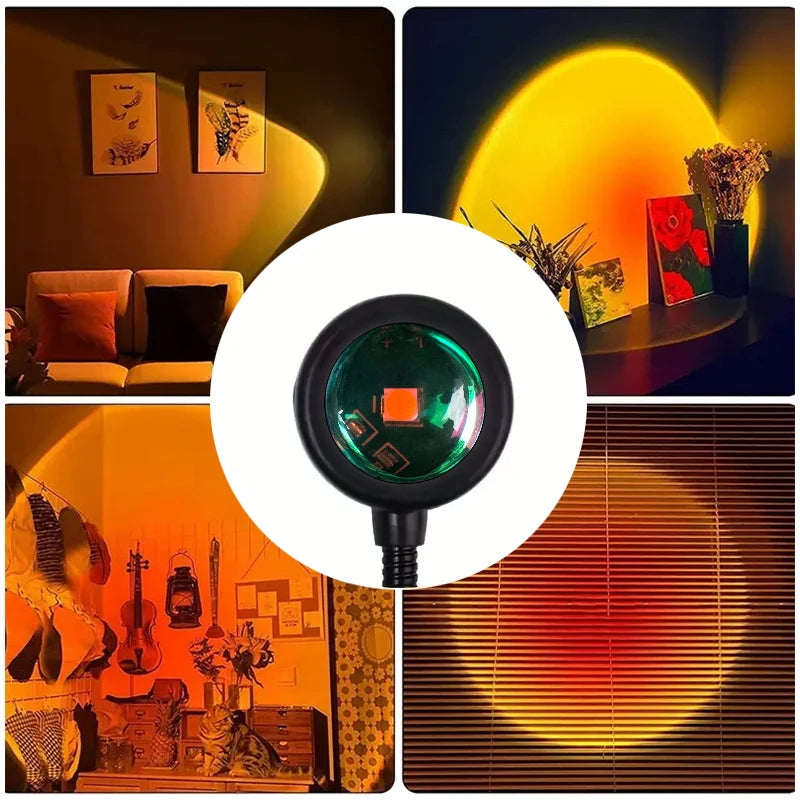 Lámpara de Atardecer LED - Proyector de Luz Sunset 180° para Fotos y Decoración de Sala, Dormitorio y Videos, USB
