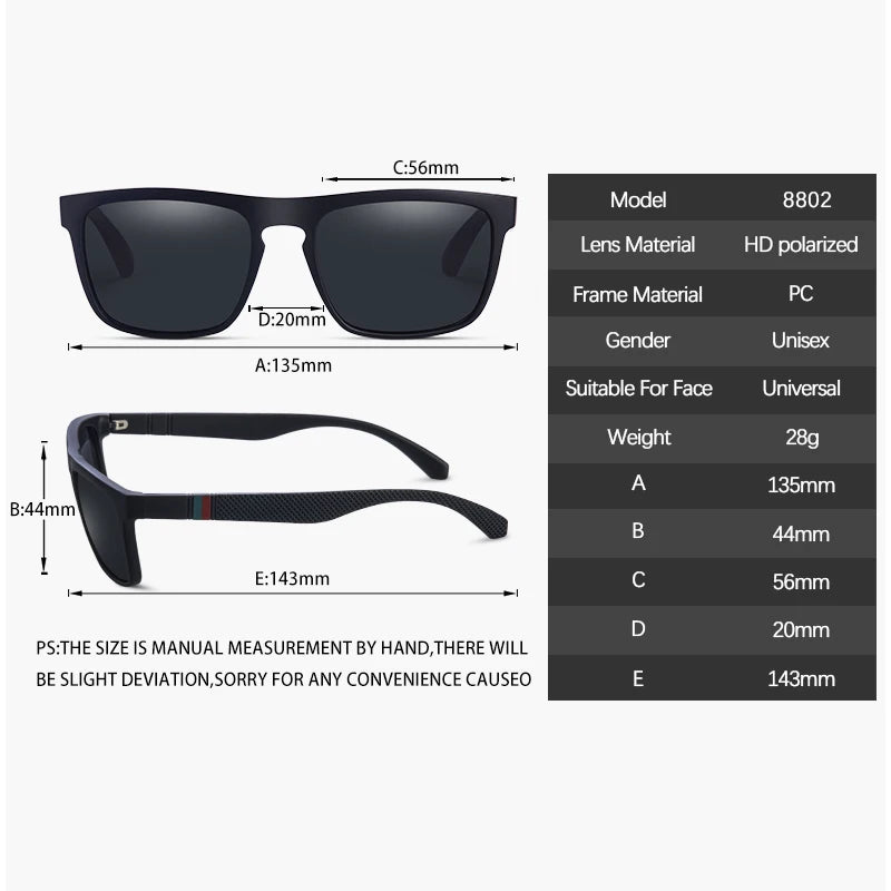 Gafas de Sol Polarizadas Cuadradas - Protección UV400 para Hombre y Mujer | Conducir, Pescar y Playa