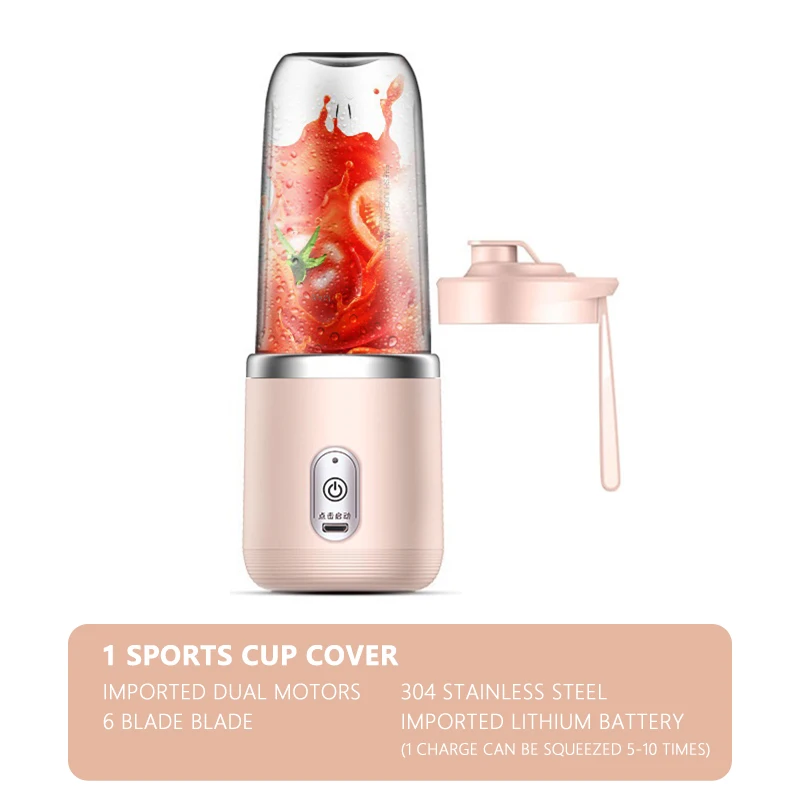 Licuadora Portátil 400ml Recargable USB - Batidora Personal Inalámbrica para Smoothies, Jugos y Batidos, 6 Cuchillas