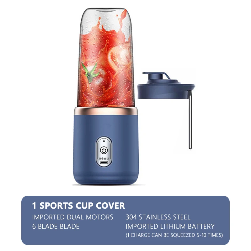 Licuadora Portátil 400ml Recargable USB - Batidora Personal Inalámbrica para Smoothies, Jugos y Batidos, 6 Cuchillas