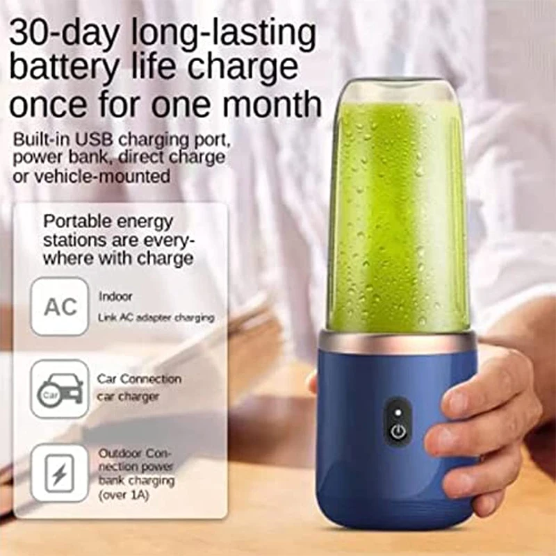 Licuadora Portátil 400ml Recargable USB - Batidora Personal Inalámbrica para Smoothies, Jugos y Batidos, 6 Cuchillas