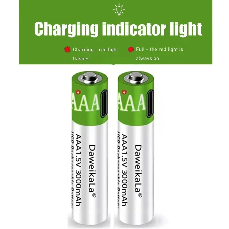 Pilas Recargables por USB 1.5V 3000mAh - Baterías de Litio AA/AAA con Cable Tipo-C, 1000+ Cargas