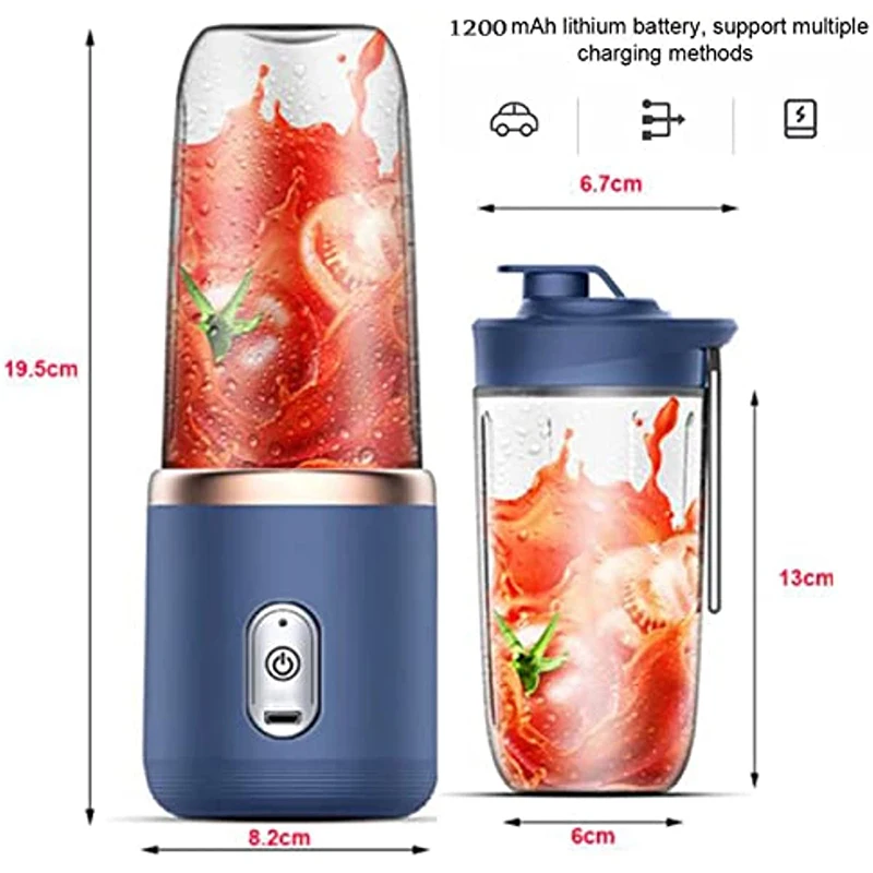 Licuadora Portátil 400ml Recargable USB - Batidora Personal Inalámbrica para Smoothies, Jugos y Batidos, 6 Cuchillas