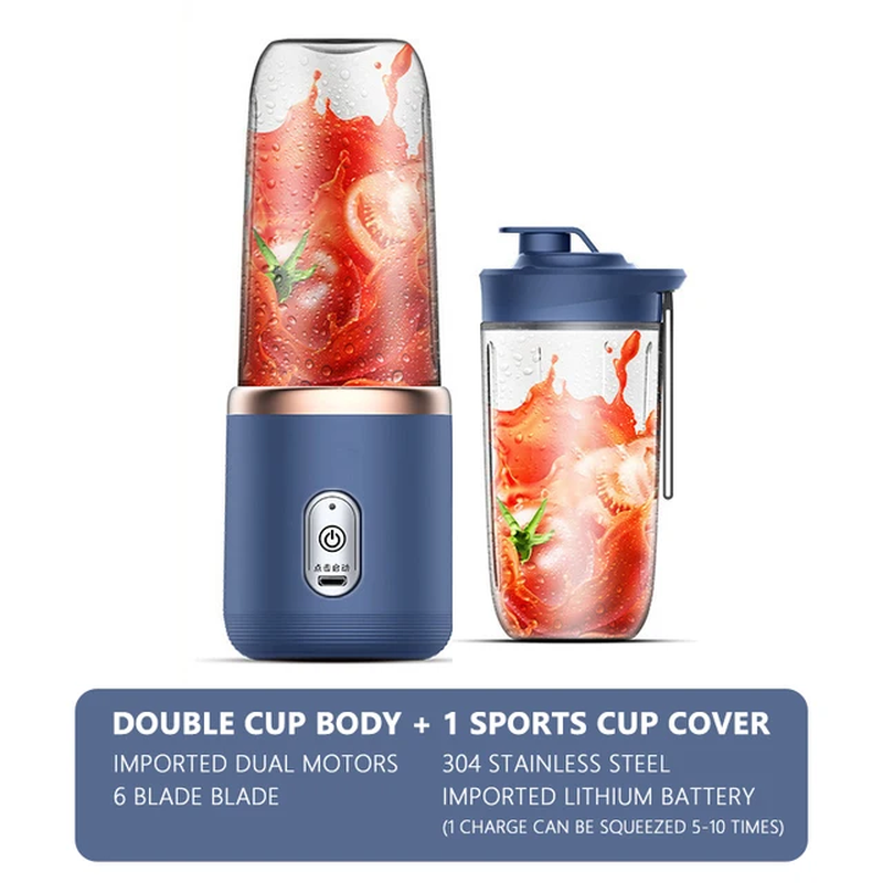 Licuadora Portátil 400ml Recargable USB - Batidora Personal Inalámbrica para Smoothies, Jugos y Batidos, 6 Cuchillas