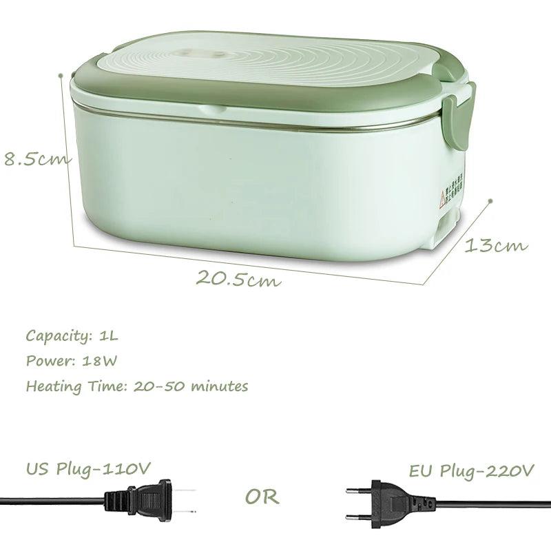 Lonchera Eléctrica Portátil - Calienta tu Comida en 15 Minutos | Acero Inoxidable 1L