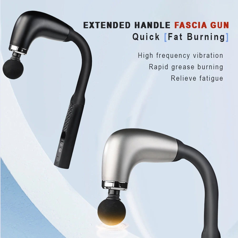 Masajeador Muscular Eléctrico de Mango Largo - Pistola de Fascia con 4 Cabezales para Espalda, Cuello y Piernas