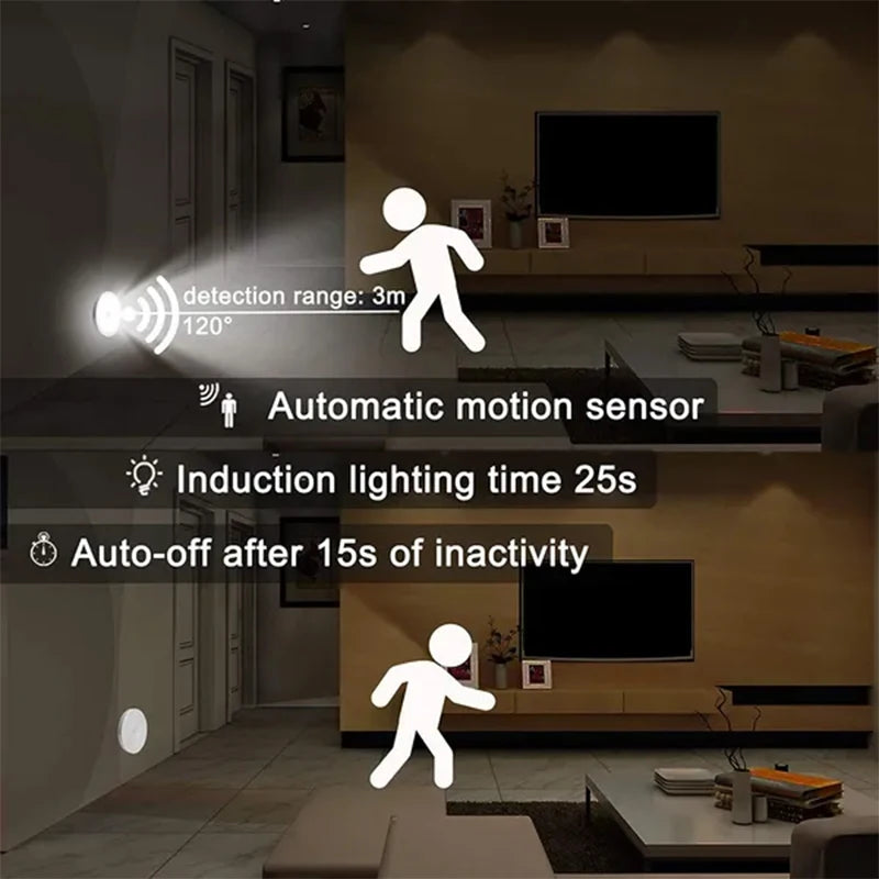 Lámpara LED con Sensor de Movimiento Recargable USB - Luz Inalámbrica Adhesiva para Armario, Cocina y Escaleras