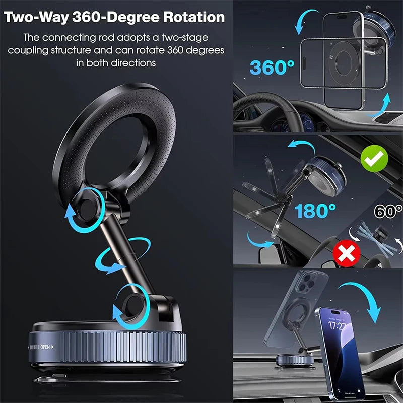Soporte Magnético de Teléfono para Auto - Base Plegable Multiángulo con Imán Fuerte para Salpicadero y Rejilla