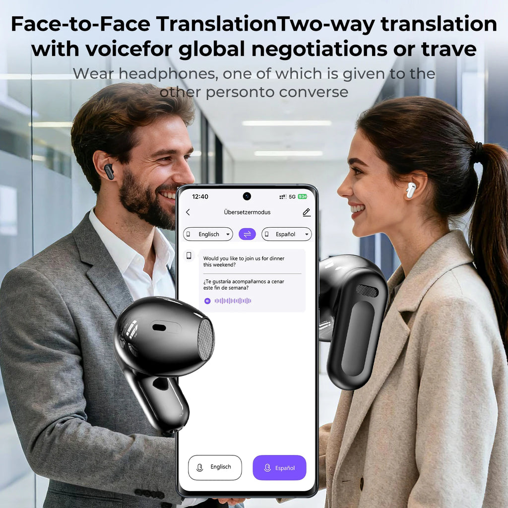 Auriculares Traductores IA HTC NE20 - Traduce 135 Idiomas en Tiempo Real, Pantalla Táctil y Cancelación de Ruido
